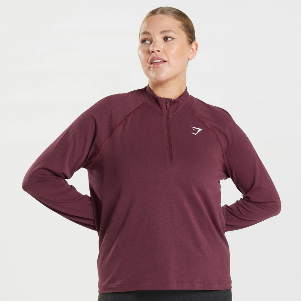 NWOT Gymshark Vital Seamless 2.0 1/2 Zip Pullover - Baked Maroon Marl Size XS